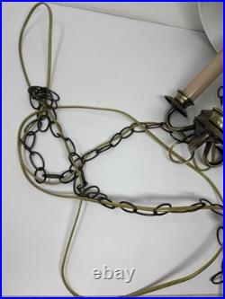 MCM Pendant Light Tole Chain Swag 3 Bulb Polished Brass Hanging Lamp Original