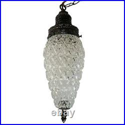 MCM Style Swag Hanging Clear Ceiling Gold Pineapple Cut Glass Lamp Light Vintage