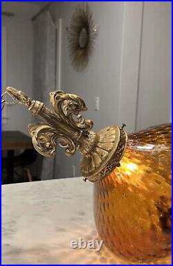 MCM Swag Lamp AMBER 23 Hollywood Regency Hanging Pendant Light Mid Century Gold