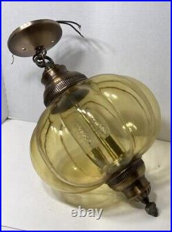 MCM Swag Light Amber Glass Hanging Lamp RETRO 70's VTG Earl Lites MCM Swag Light Amber Glass Hanging Lamp RETRO 70's VTG Earl Lites