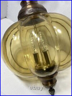 MCM Swag Light Amber Glass Hanging Lamp RETRO 70's VTG Earl Lites