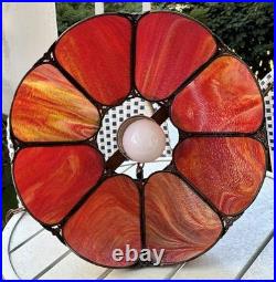 MCM Tulip Reddish Slag Glass Hanging Swag Lamp 17wide 11high 8 Panels