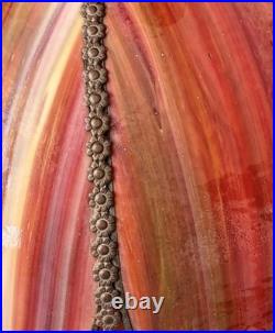 MCM Tulip Reddish Slag Glass Hanging Swag Lamp 17wide 11high 8 Panels MCM Tulip Reddish Slag Glass Hanging Swag Lamp 17wide 11high 8 Panels