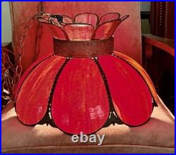 MCM Tulip Reddish Slag Glass Hanging Swag Lamp 17wide 11high 8 Panels