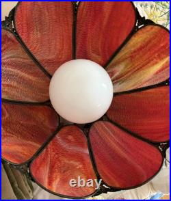 MCM Tulip Reddish Slag Glass Hanging Swag Lamp 17wide 11high 8 Panels MCM Tulip Reddish Slag Glass Hanging Swag Lamp 17wide 11high 8 Panels