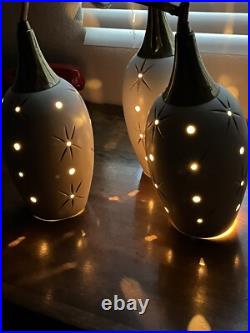 MCM Vintage Ceramic & Brass pendant light With 3 Pendants Gold Star Pattern