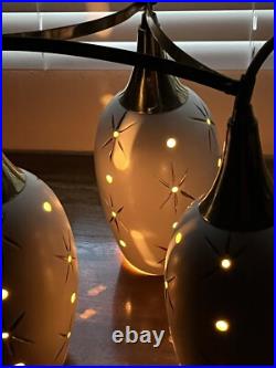 MCM Vintage Ceramic & Brass pendant light With 3 Pendants Gold Star Pattern