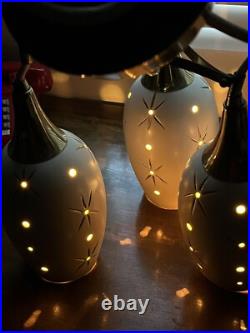 MCM Vintage Ceramic & Brass pendant light With 3 Pendants Gold Star Pattern