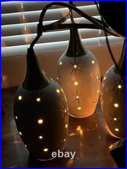 MCM Vintage Ceramic & Brass pendant light With 3 Pendants Gold Star Pattern