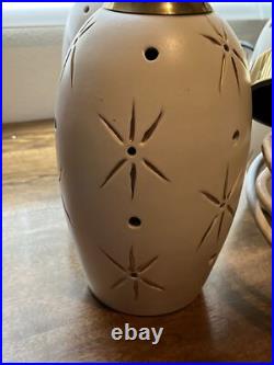 MCM Vintage Ceramic & Brass pendant light With 3 Pendants Gold Star Pattern