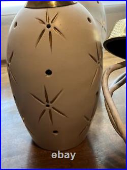 MCM Vintage Ceramic & Brass pendant light With 3 Pendants Gold Star Pattern