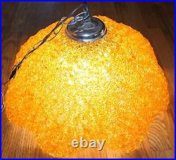 MCM Vintage Large 20 Orange Spaghetti Spun Lucite TULIP Hanging Swag Lamp