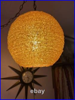 MCM Vintage Large Orange Spaghetti Spun Lucite Swag Lamp Hanging Large 12