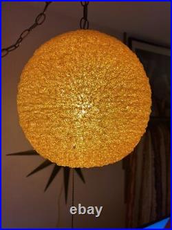 MCM Vintage Large Orange Spaghetti Spun Lucite Swag Lamp Hanging Large 12