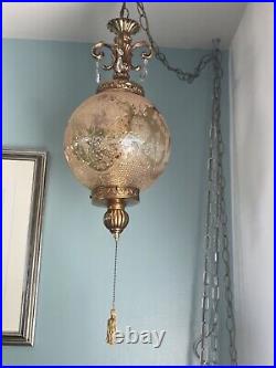 MCM Vintage Nemo Carnival Glass Swag Lamp Hollywood Regency