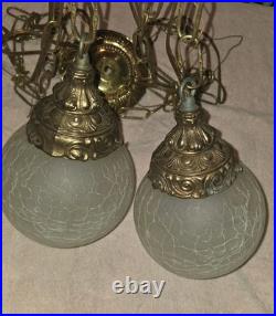 MID-CENTURY Double Frosted Crackle Globes, Chain Hanging Swag Lights (NICE) MID-CENTURY Double Frosted Crackle Globes, Chain Hanging Swag Lights (NICE)