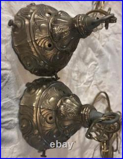 MID-CENTURY Double Frosted Crackle Globes, Chain Hanging Swag Lights (NICE)