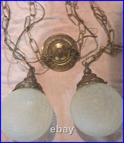 MID-CENTURY Double Frosted Crackle Globes, Chain Hanging Swag Lights (NICE)