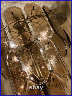 MID Century Modern Smoked Panel Glass Prisms 18 Light Hanging Chandelier