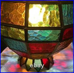 MID Century Vintage Hanging Swag Stained Glass Candy Wrapper Shaped Lamp Light