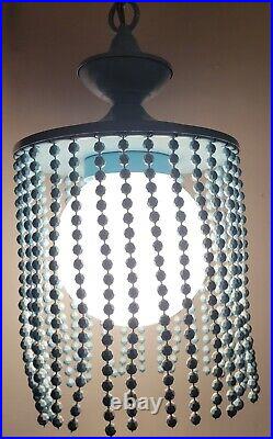 MOD MCM Vintage Blue Beaded Hanging Swag Lamp 1960's