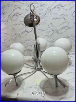 McM Chrome Opaline Sciolari Style Chandelier 5 Globe Space Age Atomic Sputnik