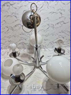 McM Chrome Opaline Sciolari Style Chandelier 5 Globe Space Age Atomic Sputnik