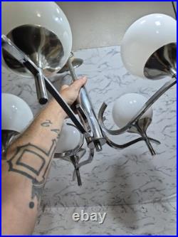 McM Chrome Opaline Sciolari Style Chandelier 5 Globe Space Age Atomic Sputnik