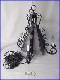 Medieval Gothic Chandelier Wrought Iron Wood Hanging Lamp Rustic Castle Vintage
