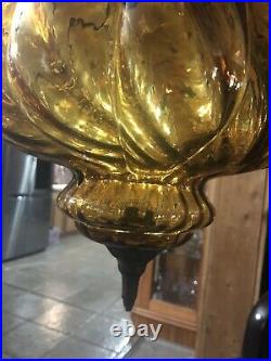 Medium Vintage MCM Hanging Swag Light Lamp Amber/ Rootbeer Glass