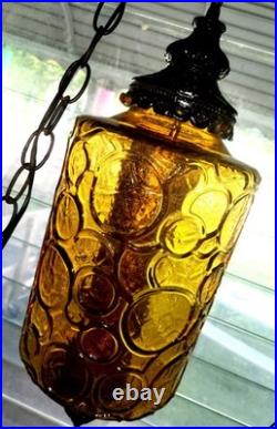 Mid-Century Amber And Black Hanging Swing Lamp (Vintage)