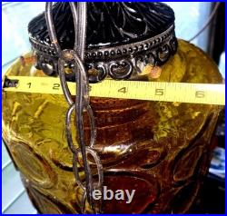 Mid-Century Amber And Black Hanging Swing Lamp (Vintage)