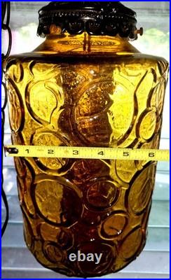 Mid-Century Amber And Black Hanging Swing Lamp (Vintage)