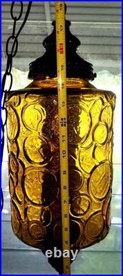 Mid-Century Amber And Black Hanging Swing Lamp (Vintage)