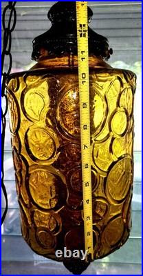 Mid-Century Amber And Black Hanging Swing Lamp (Vintage)