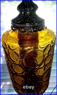 Mid-Century Amber And Black Hanging Swing Lamp (Vintage)