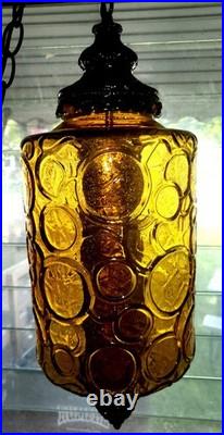 Mid-Century Amber And Black Hanging Swing Lamp (Vintage)