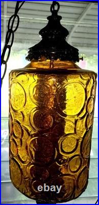 Mid-Century Amber And Black Hanging Swing Lamp (Vintage)