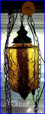 Mid-Century Amber And Black Hanging Swing Lamp (Vintage)