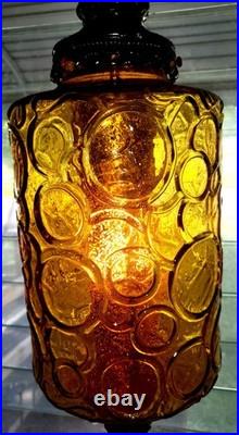 Mid-Century Amber And Black Hanging Swing Lamp (Vintage)