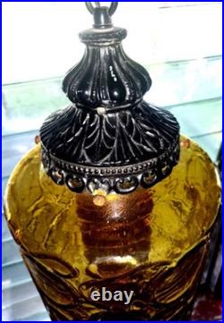 Mid-Century Amber And Black Hanging Swing Lamp (Vintage)