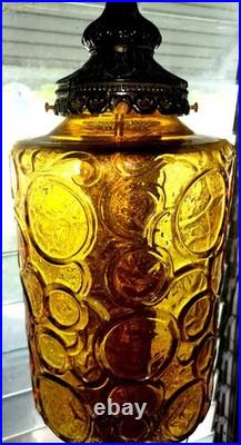 Mid-Century Amber And Black Hanging Swing Lamp (Vintage)