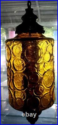 Mid-Century Amber And Black Hanging Swing Lamp (Vintage)