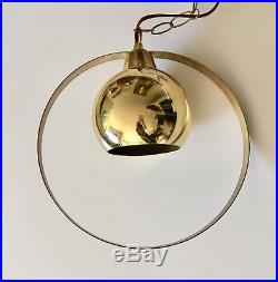 Mid Century Gold Swag Lamp Light Mod Modern Orb Globe Hanging Metal Vtg