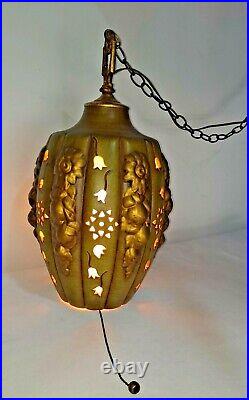 Mid Century Hanging Lamp Swag Light Retro Pendant Vintage Chain NICE