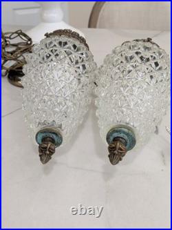 Mid Century Hollywood Regency Vintage Swag Pineapple Glass Pendant Light Set 2