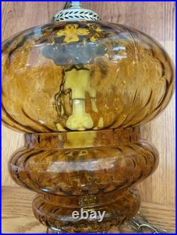 Mid Century MCM Amber Beehive Honeycomb Glass Pendant Swag Light 20 X 10 VTG