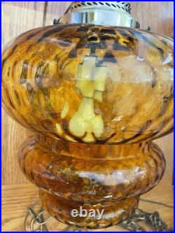 Mid Century MCM Amber Beehive Honeycomb Glass Pendant Swag Light 20 X 10 VTG