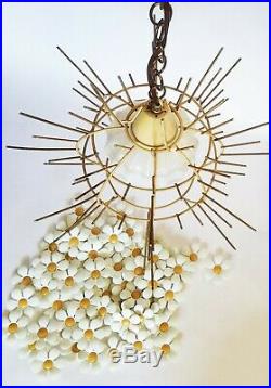 Mid Century Modern 70's Vintage Floral Daisy Cage Chandelier Swag Lamp SUNNY
