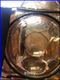 Mid Century Modern Amber Crackled Caged Bubble Glass Hanging Swag Lamp